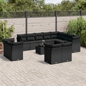 vidaXL Set mobilier de grădină cu perne, 13 piese, negru, poliratan