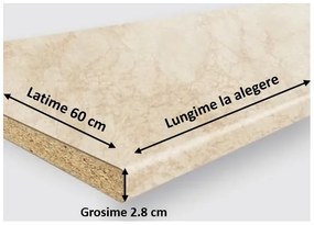Blat bucatarie Travertin luios de 28 mm, Termo-Rezistent, Lungime la alegere, latime 60 cm