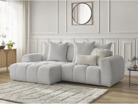 Colțar gri deschis extensibil/cu spațiu de depozitare cu tapițerie din țesătură bouclé (cu colț pe partea stângă/cu șezlong) Roxelane – Bobochic Paris