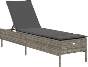 vidaXL Sezlong cu pernă, gri, poliratan