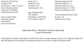 Aplica LED pentru baie oglinda/tablou IP otel