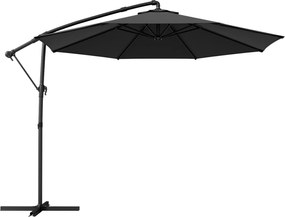 Outsunny Umbrelă de Grădină Suspendată 3 m cu Husă, Umbrelă Rotundă Inclinabilă cu Rotație 360°, Manivelă, Banana, Negru | Aosom Romania