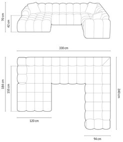 Colțar verde cu tapițerie din chenille (cu colț pe partea dreaptă/în formă de "U") Treno – Cosmopolitan Design