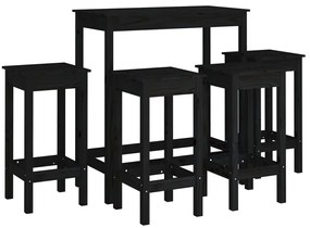 3124701 vidaXL Set mobilier de bar, 5 piese, negru, lemn masiv de pin
