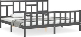 vidaXL Cadru pat cu tăblie 200x200 cm, gri, lemn masiv