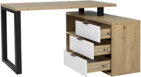 Birou de colț MARO II – 135x115x75.2 cm – Stejar Artisan / Negru+Alb