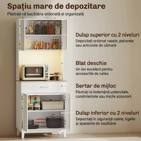 HOMCOM Credență Modernă cu Lumini, Prize USB, 2 Dulapuri și Sertar Alb | Aosom Romania