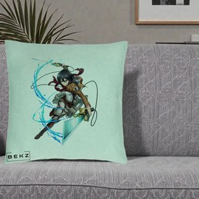 Perna Personalizata Attack on Titan Mikasa Ackerman Lupta, 40x40 cm, Verde Menta, Husa Detasabila, Perna Inclusa, BEKZ®