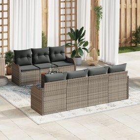 vidaXL Set de canapea de grădină 8 pcs Gri Mare Ratan, Poliester
