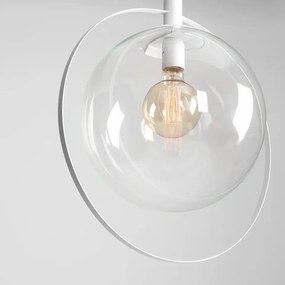 Pendul modern alb cu glob de sticla transparent Aura