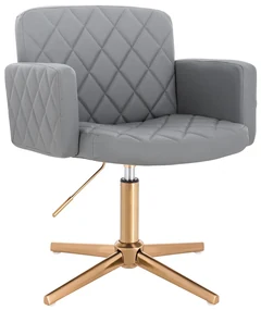 HR802CROSS Scaun Gri din Piele Ecologica cu Bază Aurie