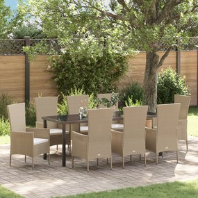vidaXL Set mese grădină cu pernă 9 pcs Bej Negru 200 x 80 x 73 cm
