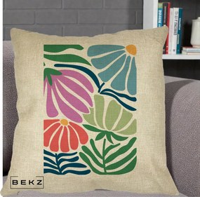 Perna Decorativa Flori Grafice Multicolore Modern, 40x40 cm, Crem, Husa Detasabila, Perna Inclusa, BEKZ®