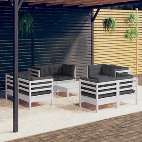 3096065 vidaXL Set mobilier de grădină cu perne, 9 piese, antracit, lemn pin