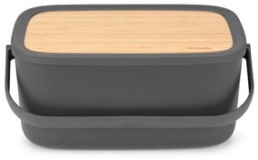 Cutie de paine Brabantia Nic 1003255, 39.5 cm, Capac din bambus, Maner de transport, Gri