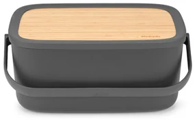 Cutie de paine Brabantia Nic 1003255, 39.5 cm, Capac din bambus, Maner de transport, Gri