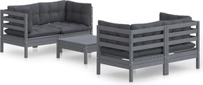 vidaXL Set mobilier grădină cu perne antracit, 5 piese, lemn de pin