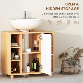 HOMCOM Dulap Sub Chiuvetă cu 2 Uși cu Închidere Lentă și 6 Rafturi Lemn natural | Aosom Romania