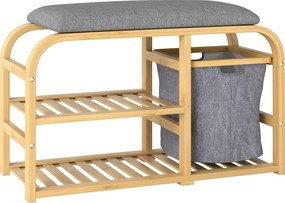 HOMCOM Bancă pentru Pantofi din Bambus cu 2 Rafturi și Coș Detașabil, 70x30x45 cm, Lemn | Aosom Romania