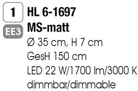 Lustra LED diamabila, Pendul metalic GOURMET Brushed Brass