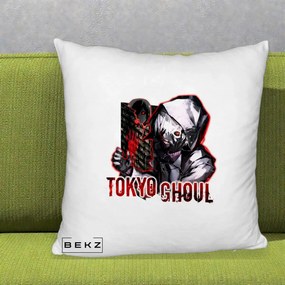 Perna Personalizata Tokyo Ghoul Ken Kaneki Anime, 40x40 cm, Alb Pufos, Husa Detasabila, Perna Inclusa, BEKZ®