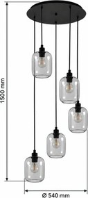 BRILAGI - lustra LED pe cablu RETRO GLASS 5xE27/60W/230V negru/gri fumuriu