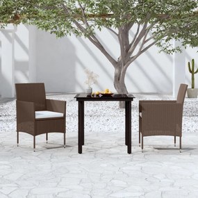 vidaXL Set mobilier de grădină, cu perne, 3 piese, maro și negru