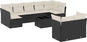 vidaXL Set canapele de grădină cu perne, 10 piese, negru, poliratan