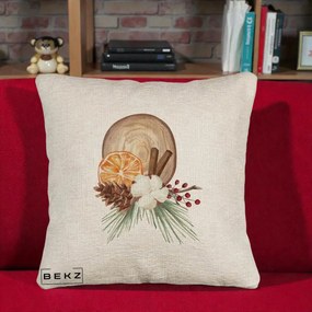Perna Decorativa Aranjament de Craciun Nordic, 40x40 cm, Bej Canapea, Husa Detasabila, Perna Inclusa, BEKZ®