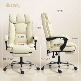 Scaun de Birou HOMCOM Reclinabil la 155° cu Suport pentru Picioare, Dublă Căptușeală și Acoperire în Piele Falsă, Bej | Aosom Romania