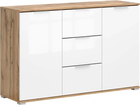 Comoda ZELE, stejar wotan/alb lucios, PAL laminat, 135x41x86 cm