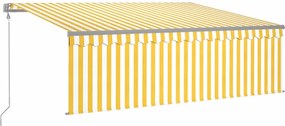 vidaXL Copertină automată cu stor&senzor vânt&LED, galben&alb, 4x3 m