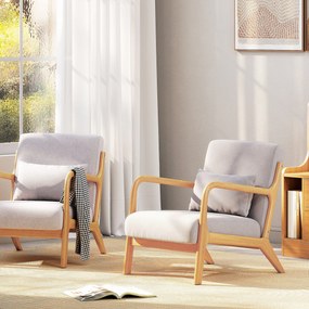 HOMCOM Fotoliu lounge - 3 perne incluse - șezut adânc - brațe - structură din lemn de hevea - aspect de catifea gri | Aosom Romania