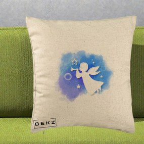 Perna Decorativa Inger cu Trompeta Albastru, 40x40 cm, Bej, Husa Detasabila, Perna Inclusa, BEKZ®
