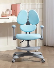 RIKKY Scaun ergonomic pentru copii, spatar si suport lombar reglabile, huse detasabile, suport picioare reglabil, rotativ, Albastru
