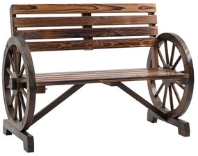 Outsunny Banc de grădină cu design de roată de căruț, pentru 2 persoane, lemn natural, maro închis, 105,5 x 56 x 79cm | Aosom Romania
