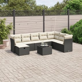 3263282 vidaXL Set mobilier de grădină cu perne, 9 piese, negru, poliratan