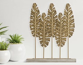 Decoratiune frunze exotice aurii din metal, 47x10x57,5 cm, Long Leaf Mauro Ferretti