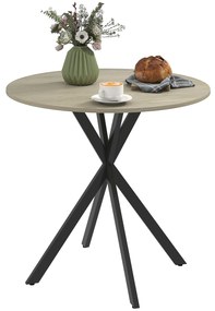 HOMCOM Masă de dining rotundă pentru 2 persoane cu blat aspect lemn și picioare încrucișate din oțel, alb stejar | Aosom Romania