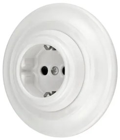 Priză de perete retro din porțelan cu ramă SCHUKO 250V/16A, albă - Bohemia-Design