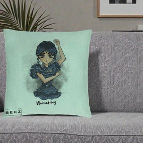 Perna Personalizata Wednesday Addams Dancing Queen, 40x40 cm, Verde Menta, Husa Detasabila, Perna Inclusa, BEKZ®