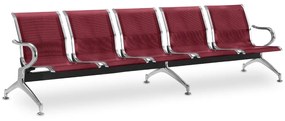 Banca metalica pentru sala de asteptare REST, 5 locuri, rosie