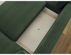 Colțar verde închis extensibil cu tapițerie din catifea reiată (cu colț pe partea dreaptă/în formă de "U") Lucien – Bobochic Paris