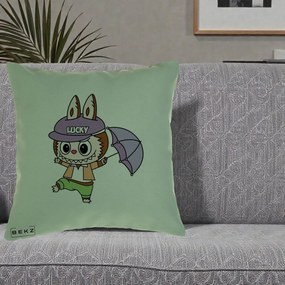Perna Personalizata Labubu Lucky cu Umbrela, 40x40 cm, Verde, Husa Detasabila, Perna Inclusa, BEKZ®