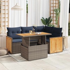 vidaXL Set canapea de grădină cu perne, 5 piese, poliratan/lemn acacia