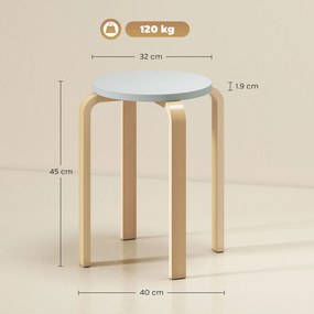 HOMCOM Set de Scaune Stivuibile pentru 4 Persoane, Scaune Moderne de Stivuire, Scaune Rotunde fără Spate, 40x40x45 cm, Lemn Natural | Aosom Romania