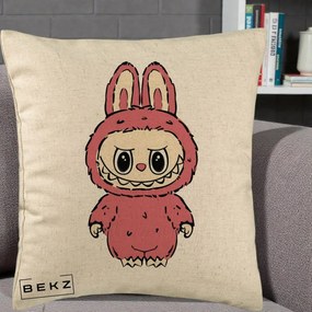 Perna Personalizata Labubu Roz Solo, 40x40 cm, Bej, Husa Detasabila, Perna Inclusa, BEKZ®