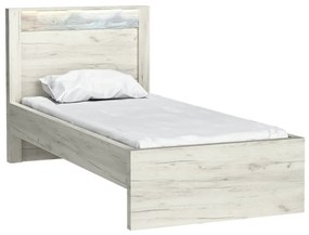 Pat de o persoană 90 cm Indie 20 (cu iluminat LED) (cu somieră) (craft alb). 1057810