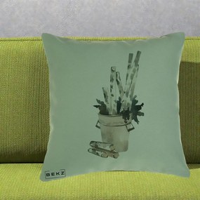 Perna Decorativa Butuci de Mesteacan Watercolor, 40x40 cm, Verde, Husa Detasabila, Perna Inclusa, BEKZ®