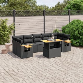 3271664 vidaXL Set mobilier de grădină cu perne, 8 piese, negru, poliratan